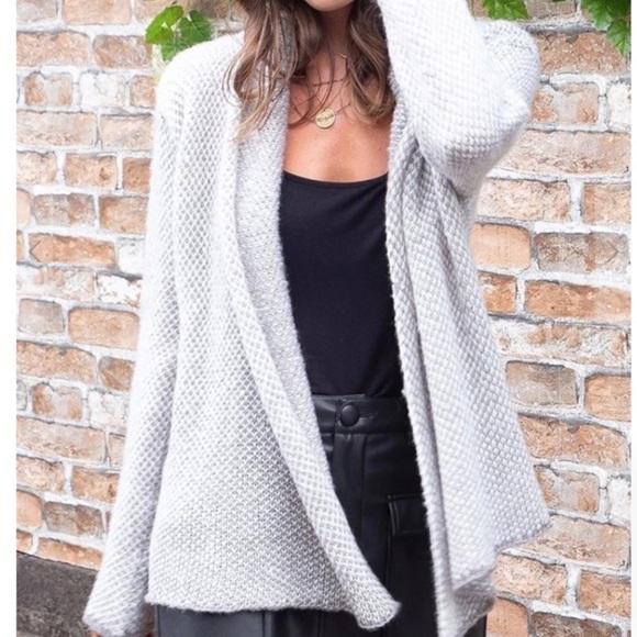 Wooden Ships Dylan Open Cardigan Sweater Blazer Gray Green White Shawl Collar - Picture 6 of 13